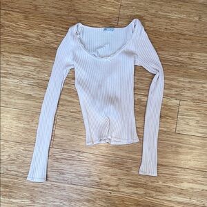 Women's Ribbed Long Sleeve Top - Cream